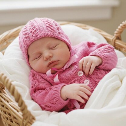 Baby Jacket & Hat Knitting Pattern UK & USA Terms #372