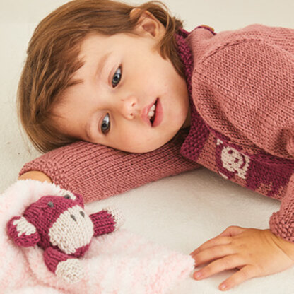 Sirdar 5374 Baby Sweater with Monkey Motif and Toy PDF