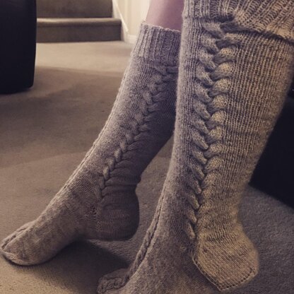 Poker Face Cable Knit Knee High Socks