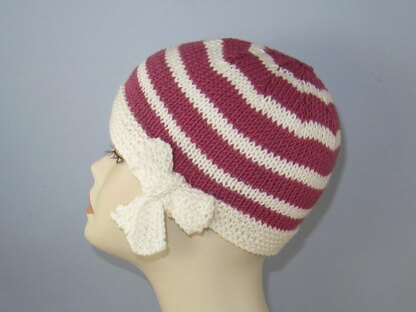 Tie Up Bow Stripe Beanie Circular Knitting Pattern