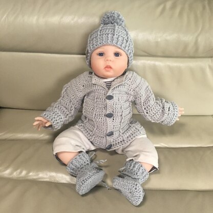 Stirling Cardigan Hat and Booties Set