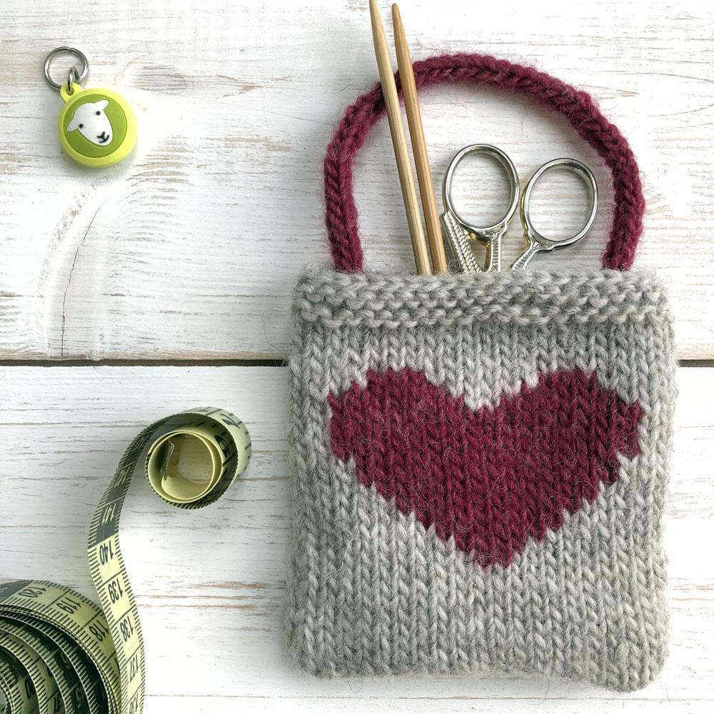 Intarsia Heart Gift Bag Knitting pattern by Nicky Barfoot | LoveCrafts