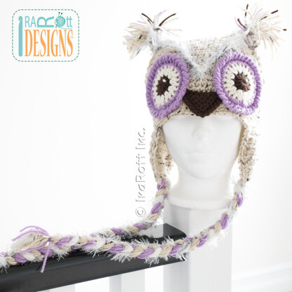 Crochet Owl Hat with Purple Eyes
