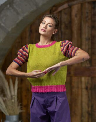 Kitty Striped Jumper with Short Puff Sleeves in West Yorkshire Spinners ColourLab - DBP0196  - Downloadable PDF