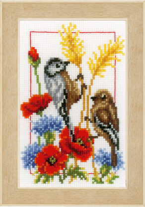 Vervaco Four Seasons Birds - Set of 4 Cross Stitch Kit - 8cm x 12cm