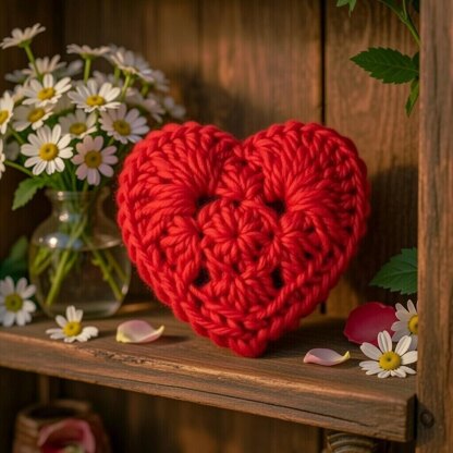 Crochet Heart Pattern PDF + Video Tutorial – Granny Heart Coaster, Valentine Motif DIY