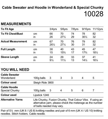 Cable Sweater and Hoodie in Stylecraft Wonderland & Special Chunky - 10028 - Downloadable PDF
