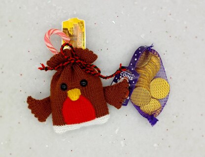 PDF Christmas DK Knitting Pattern Decoration Chocolate Coin Bags Gift Charity knit EASY Christmas Eve Box Robin Snowman Reindeer