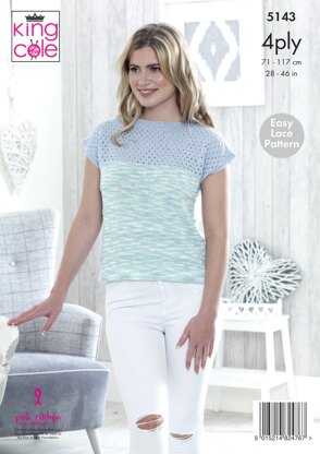 Tops in King Cole Giza 4Ply & Giza Cotton Sorbet - 5143 - Downloadable PDF