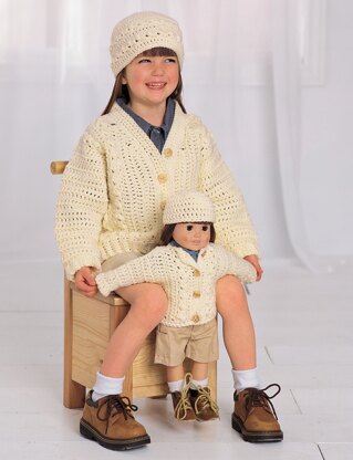 Aran Look Cardigan and Cap Set (crochet) in Bernat Super Value