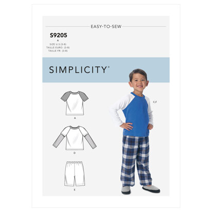Simplicity Children's/Boys' Raglan Sleeve Tops, Shorts and Pants S9205 - Paper Pattern, Size A (3-4-5-6-7-8)