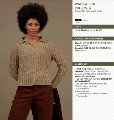 Wadsworth Pullover - Jumper Knitting Pattern for Women in Tahki