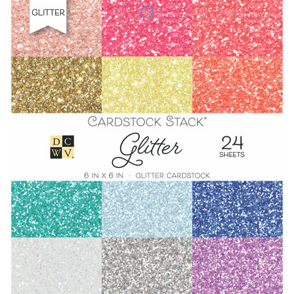 American Crafts DCWV Single-Sided Cardstock Stack 6"X6" 24/Pkg - Glitter, 12 Colors/2 Each