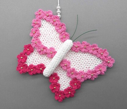 Butterfly hanging decoration - simple made from scraps of yarn