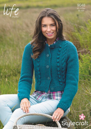 Womens' Cropped Bobble Cardigan in Stylecraft Life Chunky