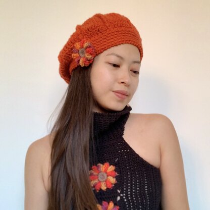 My Crochet Sunflower on Sun Ray Beret