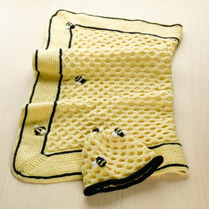 453 Bumblebee Set - Blanket and Hat Knitting Pattern for Babies in Valley Yarns Valley Superwash DK