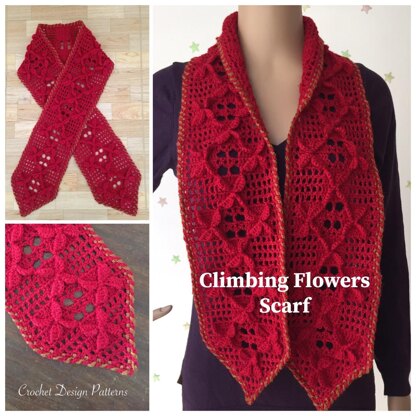 Climbing Flowers Scarf Best Crochet Gift -crochet pattern-