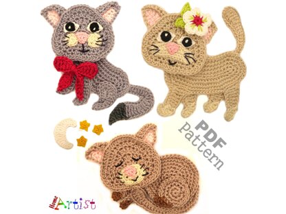 Kitty set crochet applique pattern