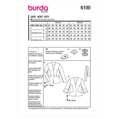 Burda Style Misses' Jacket B6100 - Paper Pattern, Size 8-18