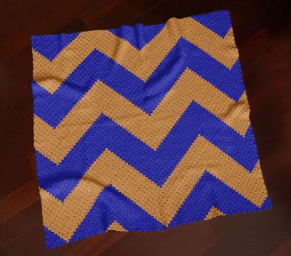 C2C CROCHET PATTERN Chevron Blue Orange Blanket Geometric ZigZag Throw 47x47 53x53 inch