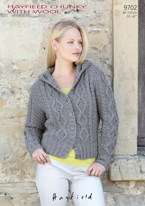 Hoodie Jacket in Hayfield Chunky with Wool - 9702 - Downloadable PDF