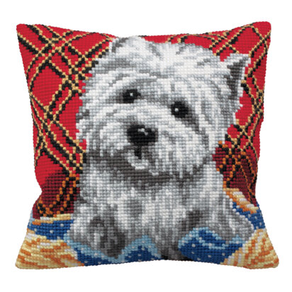 Collection D'Art Westie on Plaid Cushion Front Chunky Cross Stitch Kit - 40cm x 40cm