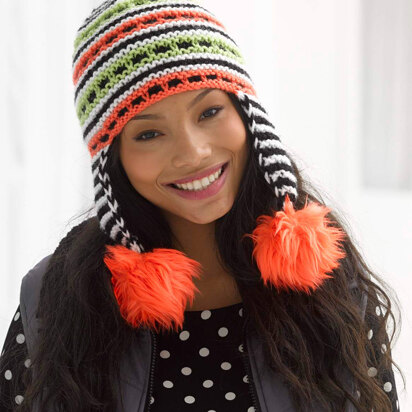 Slip Stitch Pom Hat in Lion Brand Vanna's Choice - L32257