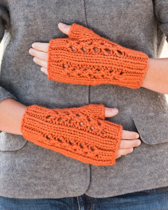 Double Lace Rib Fingerless Mitts