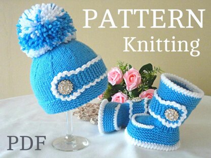 Knitting PATTERN Baby Set with Belt Shoes and Hat