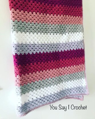 Granny Stripe Crochet Blanket with Crab Stitch Border