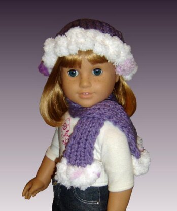 Matching Pompom hat and scarf for girls and 18 inch dolls (American Girl) 405