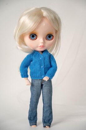 Knitted red cardigan for doll