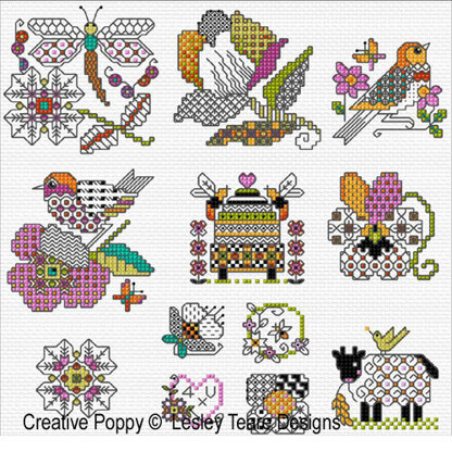Lesley Teare 30 Mini Motifs - Blackwork & Colour Cross Stitch Pattern - 2010195 -  Leaflet