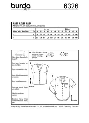Burda Style Misses' Shirt with V Neck B6326 - Paper Pattern, Size 8-18