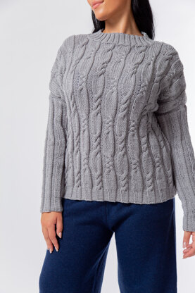 Esme Cable Jumper - Knitting Pattern for Women in MillaMia Naturally Soft Merino by MillaMia