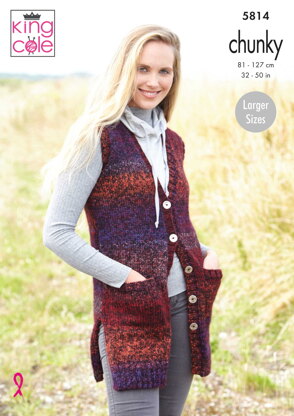 Ladies Waistcoasts Knitted in King Cole Autumn Chunky - 5814 - Downloadable PDF