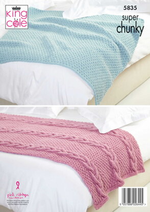 Throw & Runner Knitted in King Cole Big Value Super Chunky - 5835 - Downloadable PDF