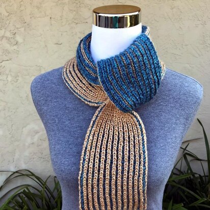 Golden Strings Scarf ( Keyhole / Ascot / Pull-Through / Vintage / Stay On / Brioche Scarf Knitting Pattern ) - knitting pattern
