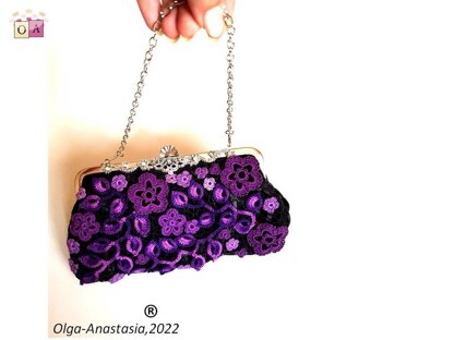 Irish Crochet Lace - Purple  Wedding bag