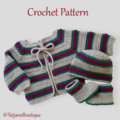 Crochet Pattern for Baby Cardigan, Hat and Booties