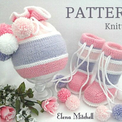 Knitting Baby Set Baby Girl Hat and Booties by Elena Mitchell