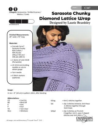 Diamond Lattice Wrap in Cascade Yarns Sarasota Chunky - C347 - Downloadable PDF