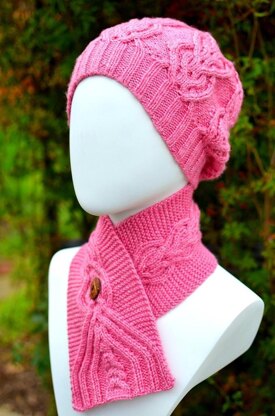 Trinity Hat and Neck Warmer (Cable/ Slouchy/Hat and  Stay On/ Buttoned Scarf)