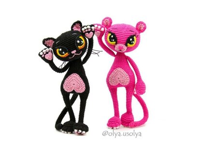 2in1: Pink Panther + Cat Lucienne + Eyes crochet pattern (PDF + 8 videos)