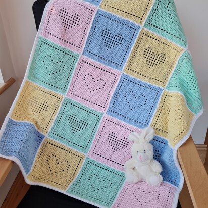 Patchwork Hearts Filet Blanket