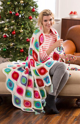 Retro Ornament Throw in Red Heart Super Saver Economy Solids - LW4869 - Downloadable PDF