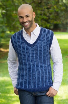 Men's Mosaic Vest in Red Heart Soft Solids - LW4551