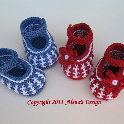 Knit Baby Shoes - Red & White and Blue & White