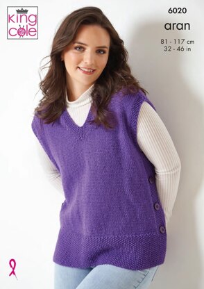 Sleeveless Tops in King Cole Wool Aran - P6020 - Leaflet